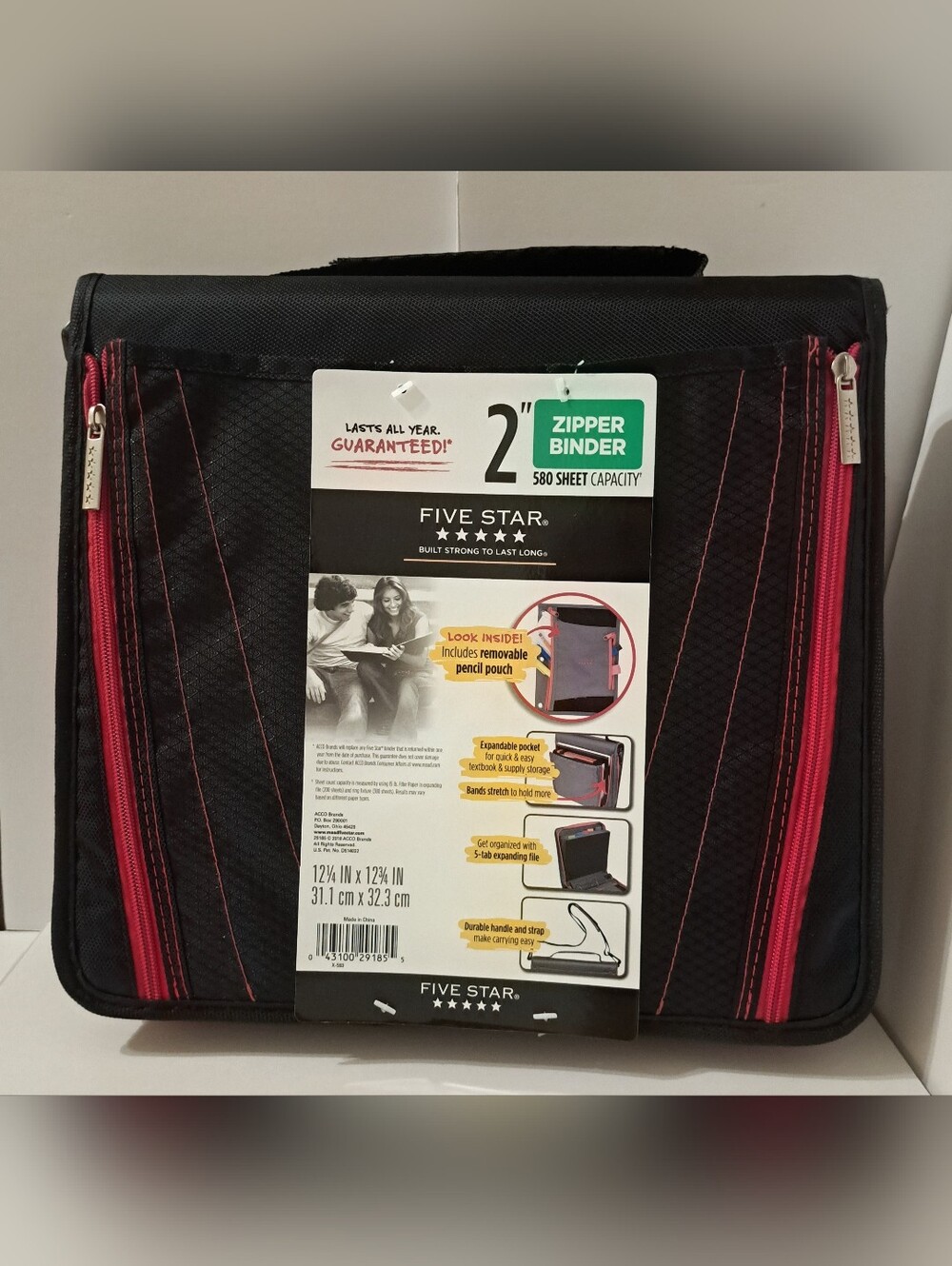 Five Star 2” Zipper Binder Black Red NWT (1 Binder)